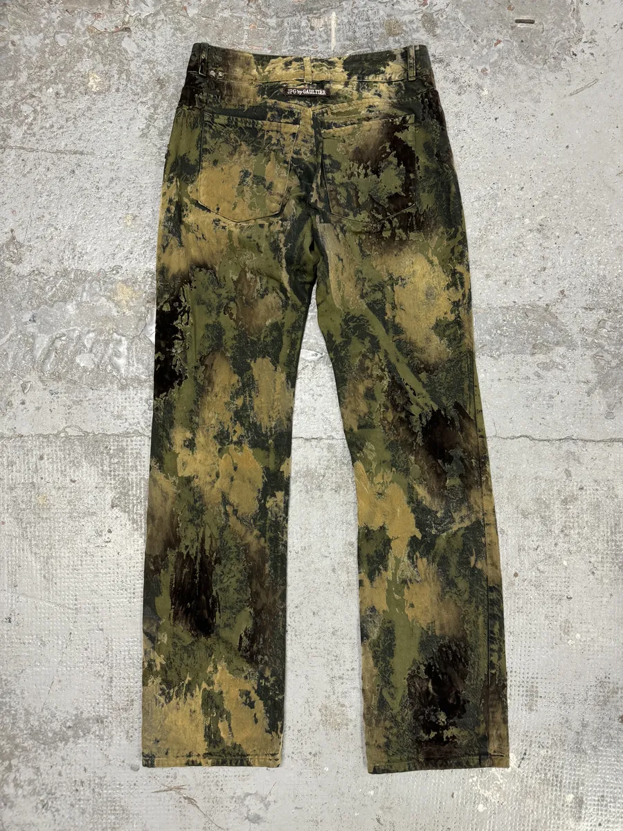 2000s Jean Paul Gaultier Earth Eroded Green Velvet Pants - Image 5