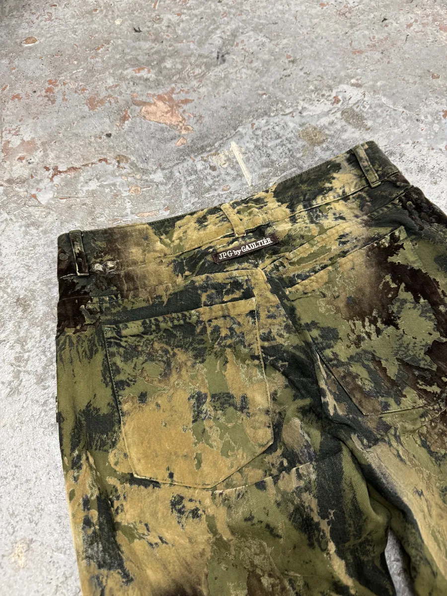 2000s Jean Paul Gaultier Earth Eroded Green Velvet Pants - Image 7