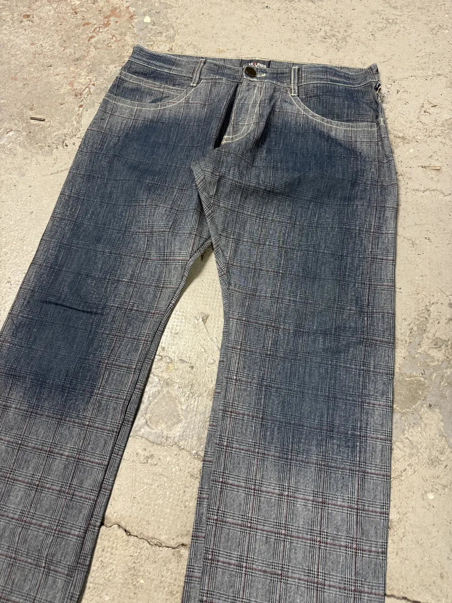 2000s Jean Paul Gaultier Faded Blue Tartan Blurred Pants - Image 8