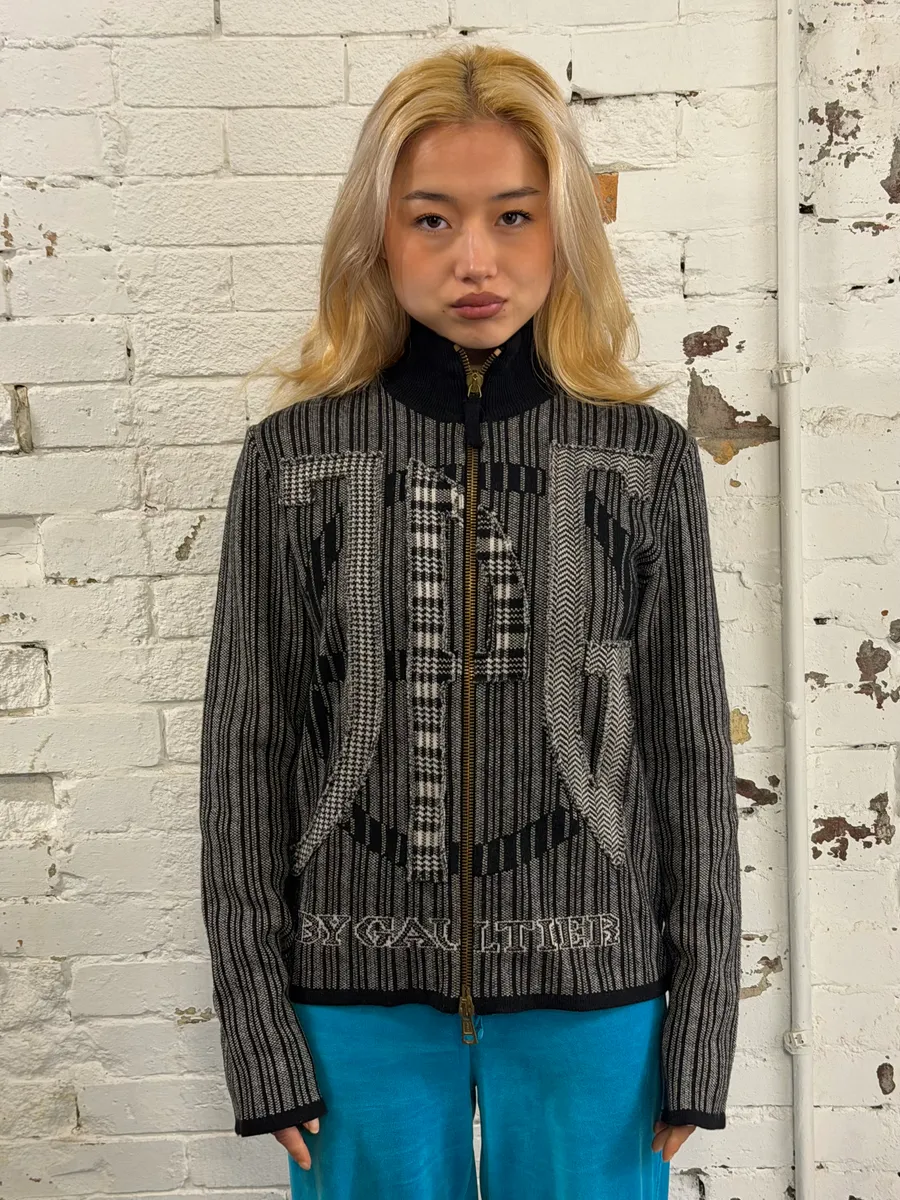 2000s Jean Paul Gaultier Grey Propaganda Zip-up Sweater - Image 2