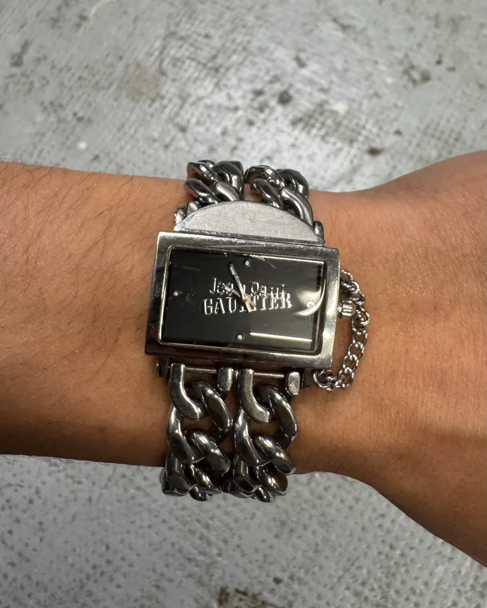 2000s Jean Paul Gaultier Grey Silver Steel 2 Chains Watch
