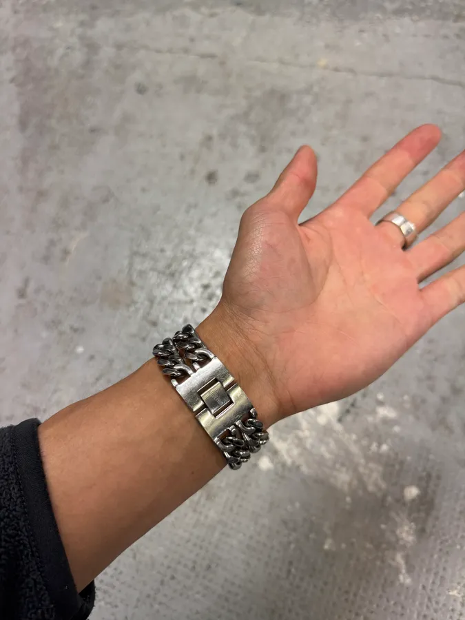 2000s Jean Paul Gaultier Grey Silver Steel 2 Chains Watch - Image 6