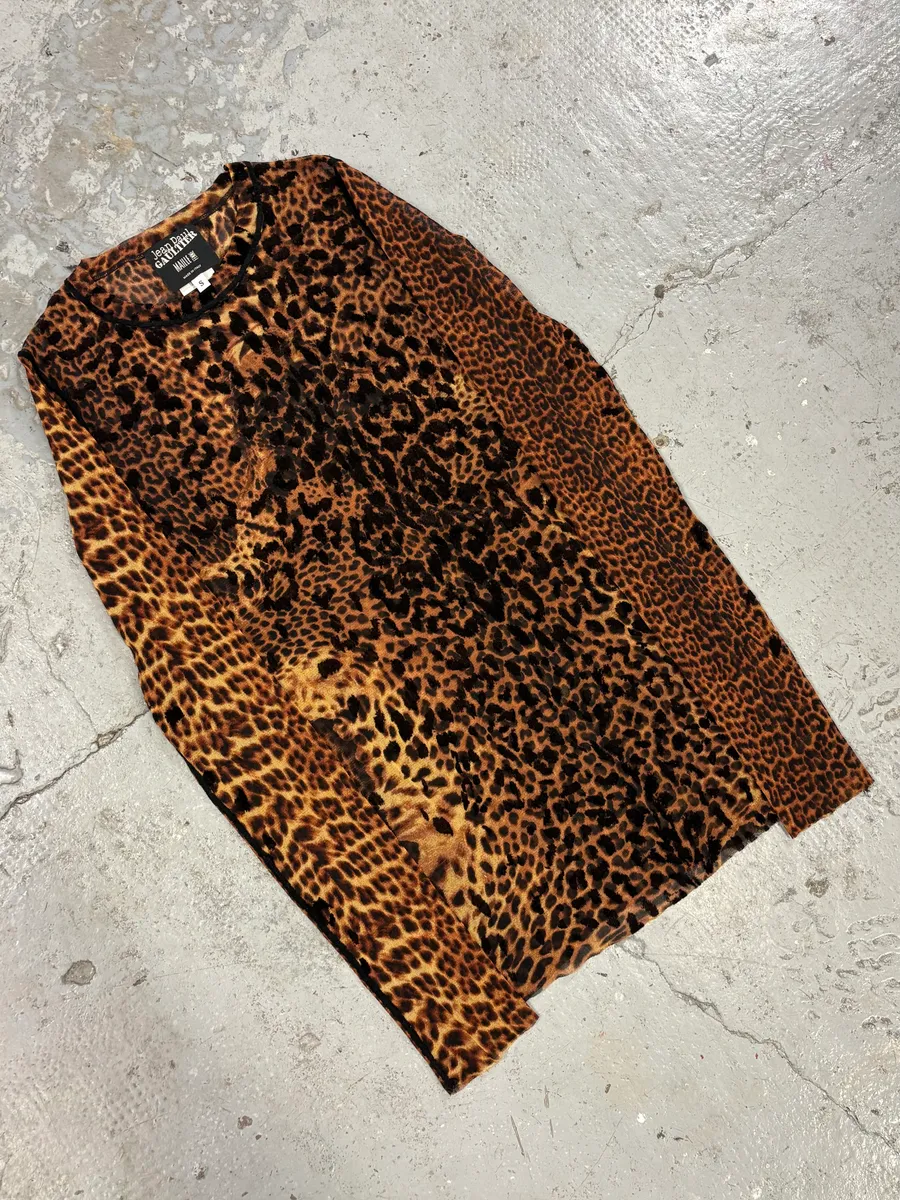 2000s Jean Paul Gaultier Leopard Savage Mesh Top Longsleeves - Image 2