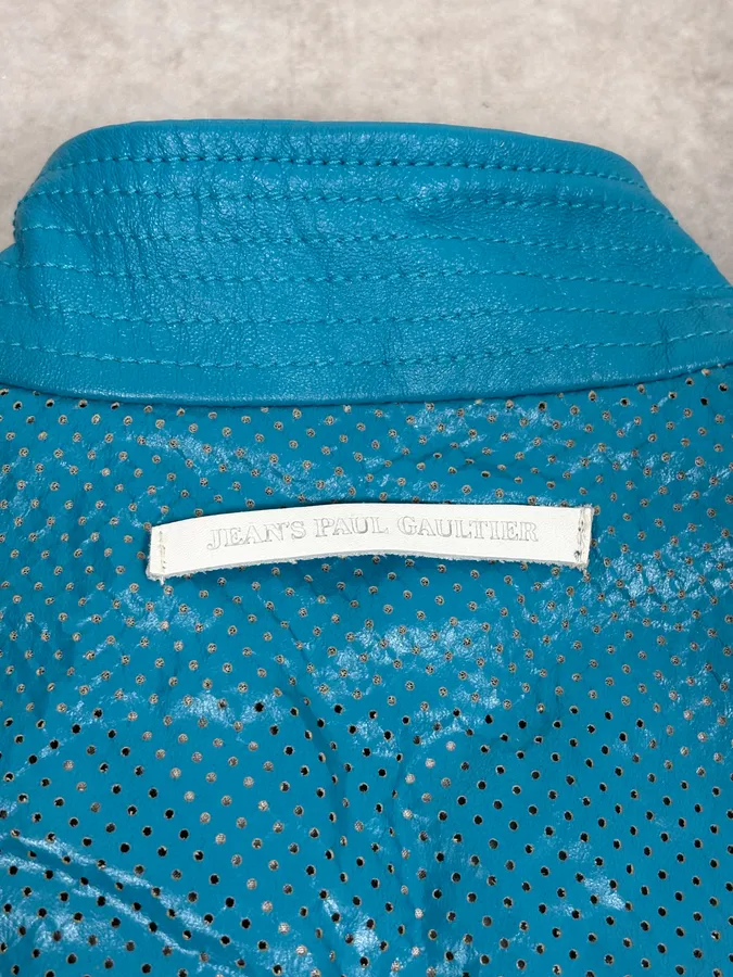 2000s Jean Paul Gaultier Light Blue Officer Leather Jacket - Image 10