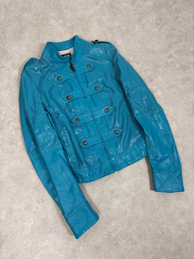 2000s Jean Paul Gaultier Light Blue Officer Leather Jacket - Image 4