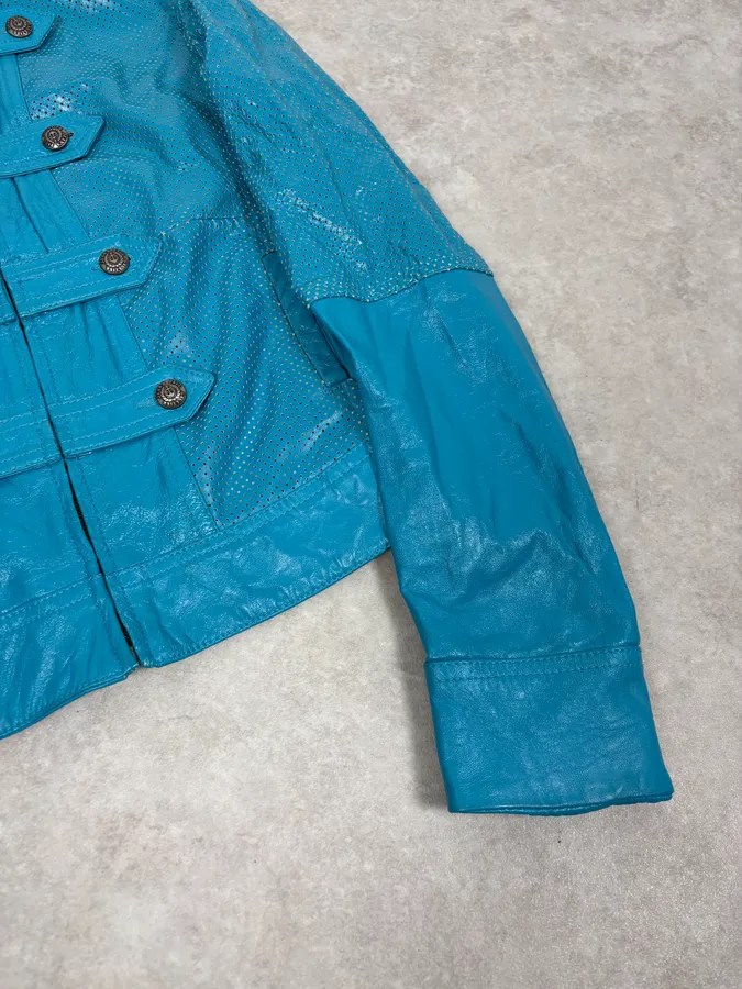 2000s Jean Paul Gaultier Light Blue Officer Leather Jacket - Image 8