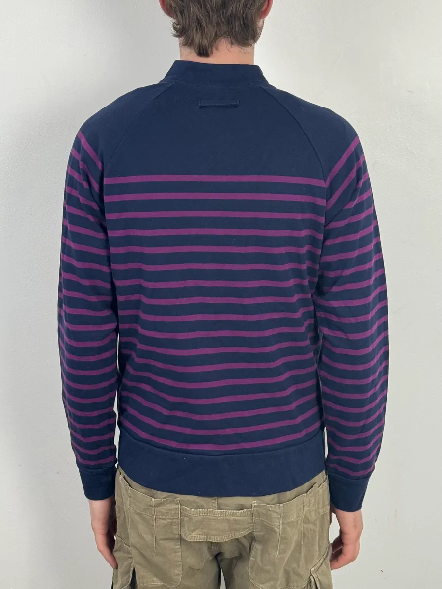 2000s Jean Paul Gaultier Naval Striped Navy & Purple Zip-up Sweater - Image 3