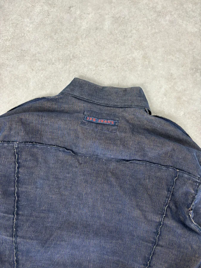 2000s Jean Paul Gaultier Navy Relief Denim Multi-Pocket Denim Jacket - Image 6