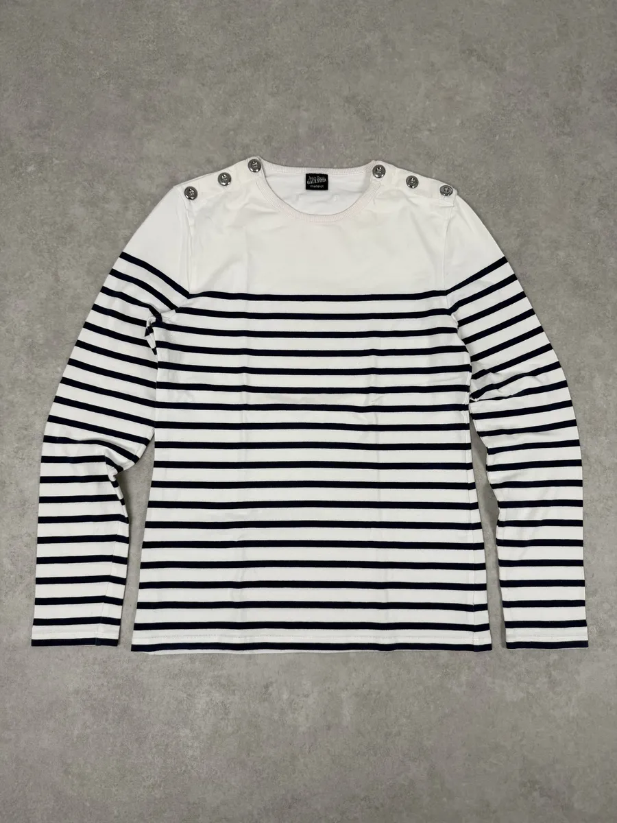 2000s Jean Paul Gaultier Sailor Blue Lines White Longsleeves