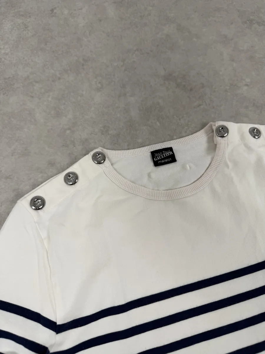 2000s Jean Paul Gaultier Sailor Blue Lines White Longsleeves - Image 8