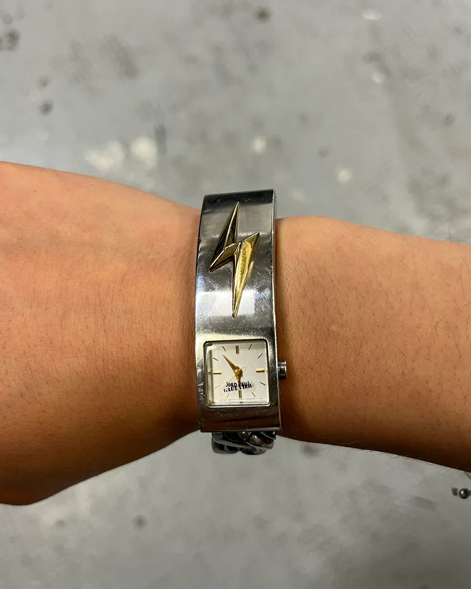 2000s Jean Paul Gaultier Stainless Still Lightning Bolt Chain Watch - Image 3