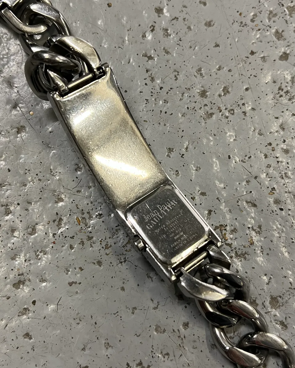 2000s Jean Paul Gaultier Stainless Still Lightning Bolt Chain Watch - Image 8