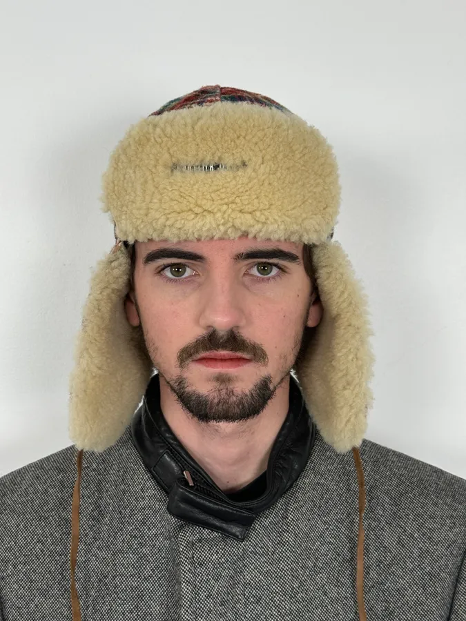 2000s Jean Paul Gaultier Tartan Beige Chapka Hat - Image 2