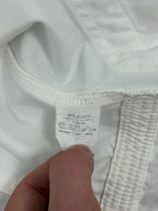 2000s Jean Paul Gaultier White Belted Denim Jacket - Image 13