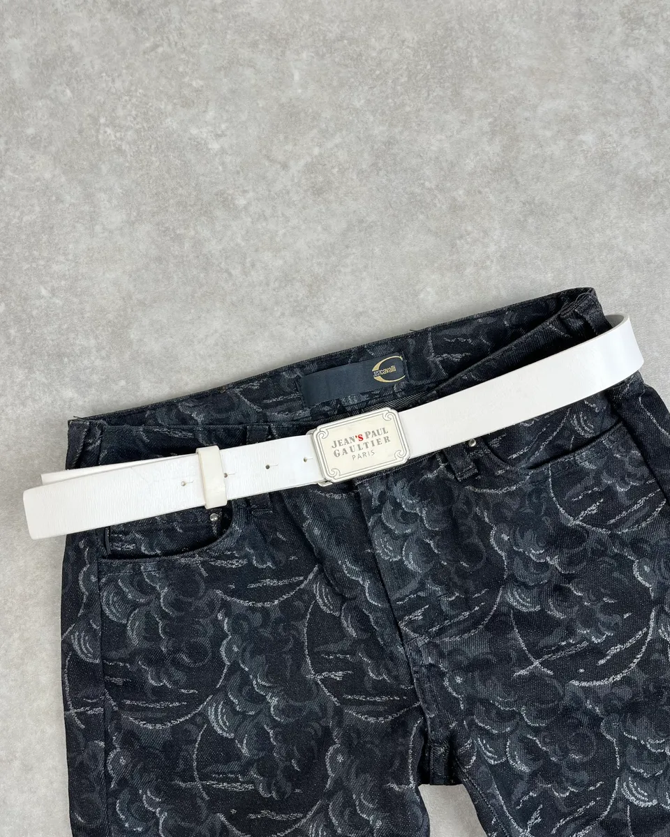 2000s Jean Paul Gaultier White Leather Logo Belt