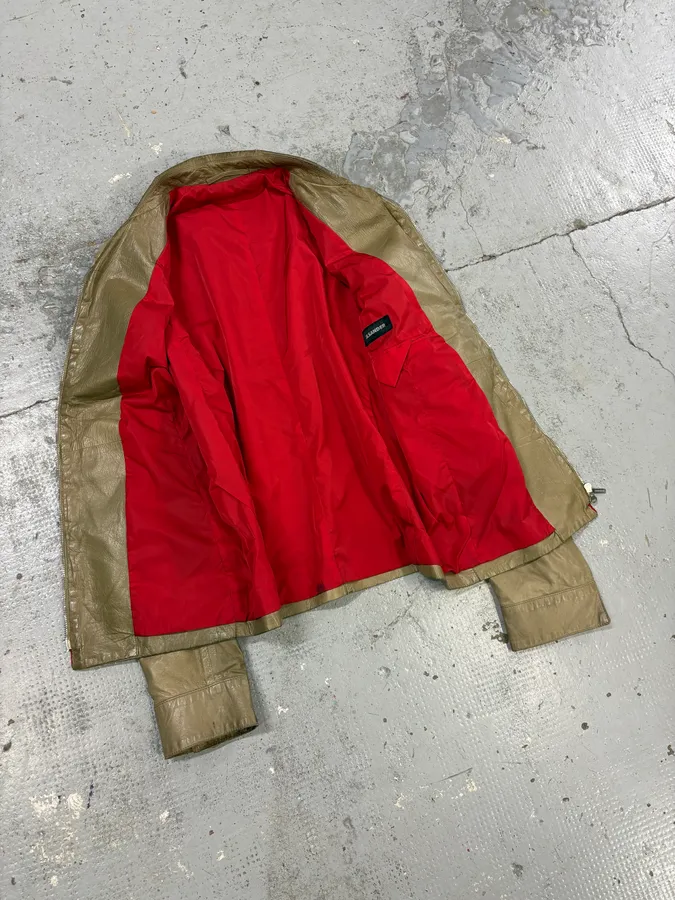 2000s Jil Sander Beige & Red Classy Leather Soft Jacket - Image 7