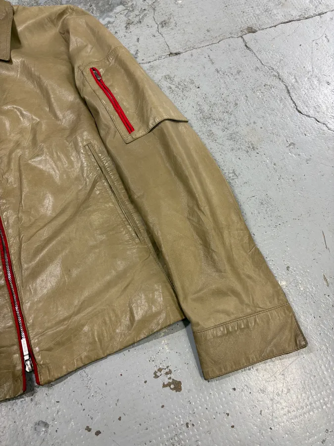 2000s Jil Sander Beige & Red Classy Leather Soft Jacket - Image 8