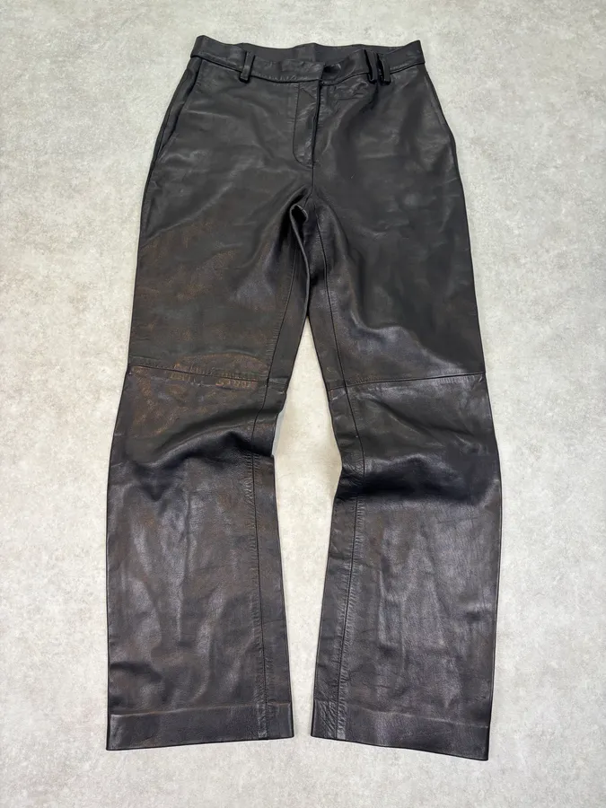 2000s Jil Sander Lambskin Leather Silk Lined Black Pants