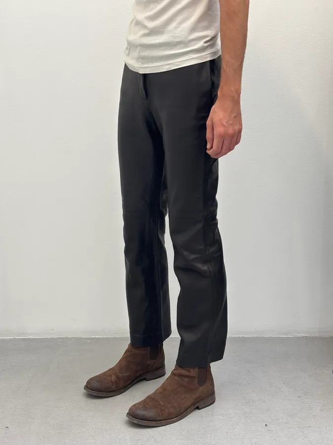 2000s Jil Sander Lambskin Leather Silk Lined Black Pants - Image 3