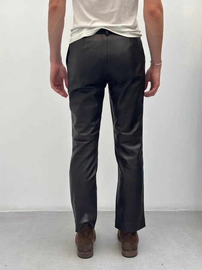 2000s Jil Sander Lambskin Leather Silk Lined Black Pants - Image 4