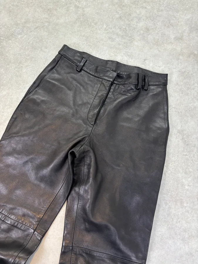 2000s Jil Sander Lambskin Leather Silk Lined Black Pants - Image 5