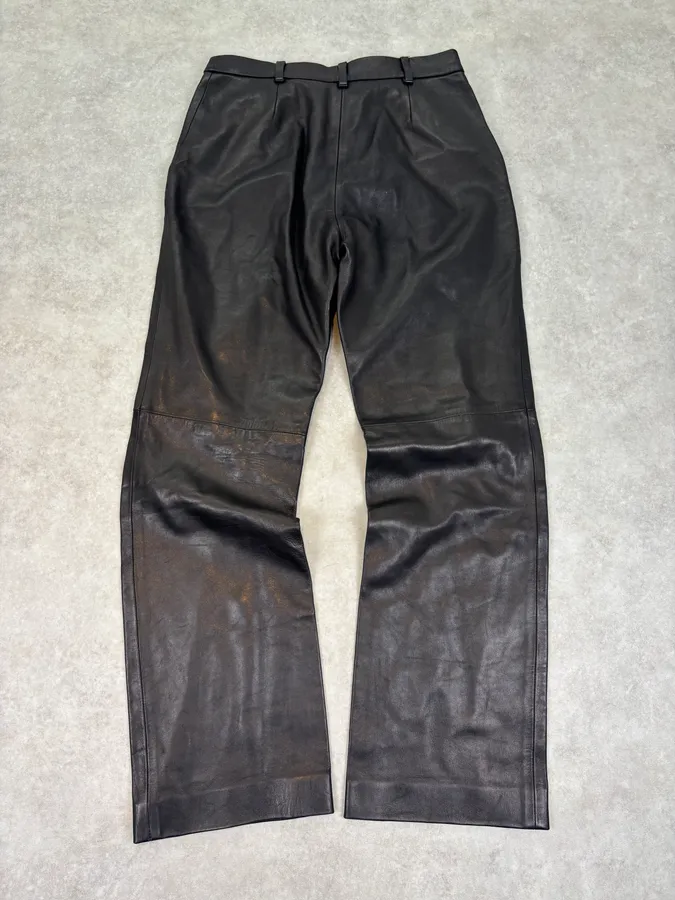 2000s Jil Sander Lambskin Leather Silk Lined Black Pants - Image 6