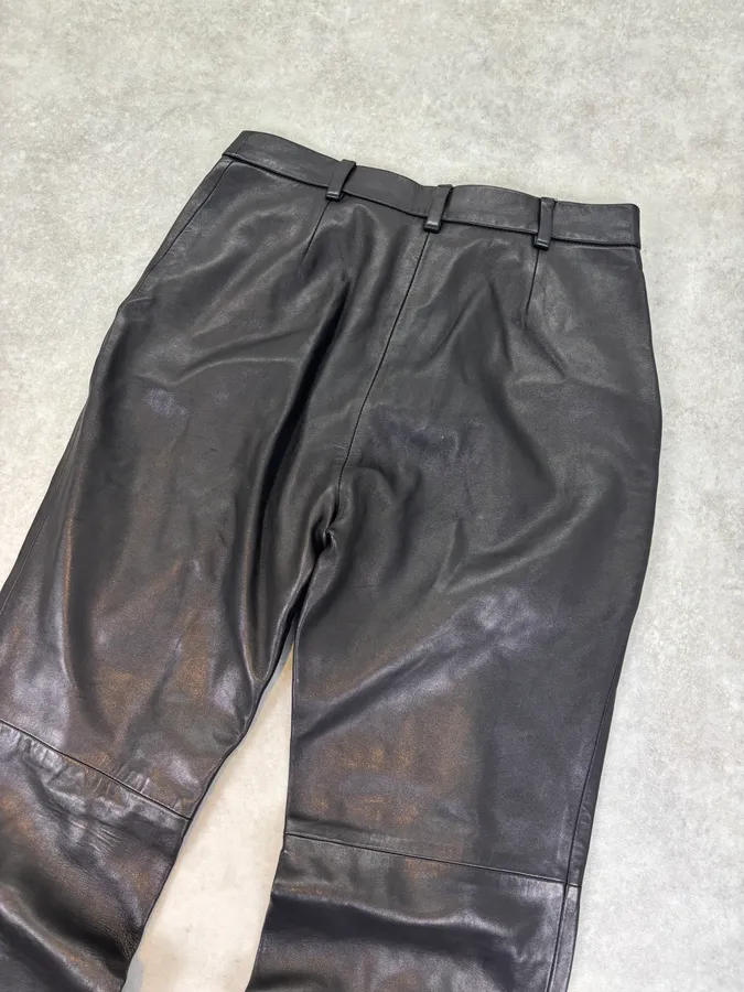 2000s Jil Sander Lambskin Leather Silk Lined Black Pants - Image 7