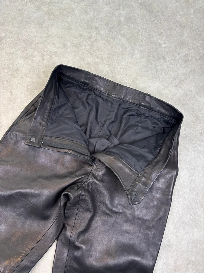 2000s Jil Sander Lambskin Leather Silk Lined Black Pants - Image 8