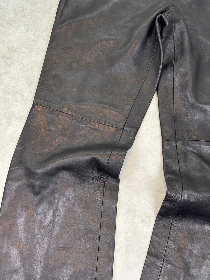 2000s Jil Sander Lambskin Leather Silk Lined Black Pants - Image 9