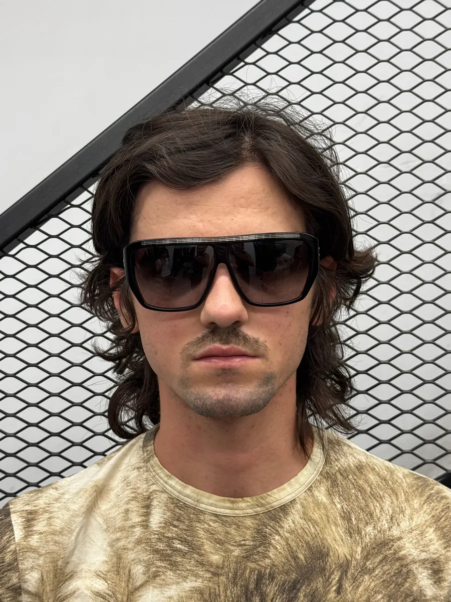 2000s John Galliano Acetate Shield Black Sunglasses