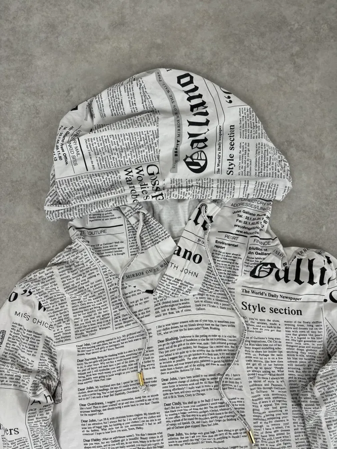 2000s John Galliano Black & White Gazette Newspaper Light Hoodie - Image 4