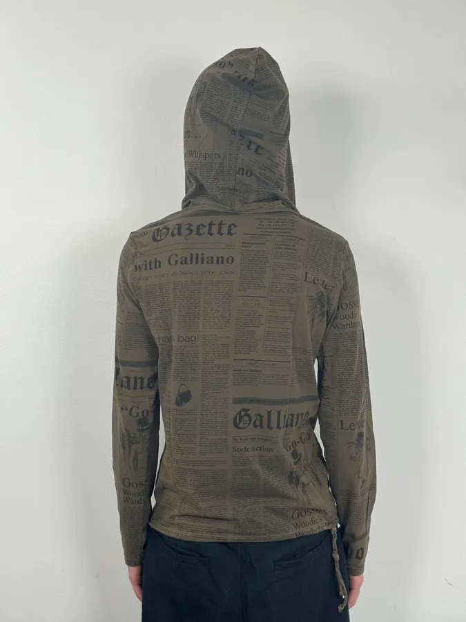 2000s John Galliano Newspapers Brown Hoodie - Image 4