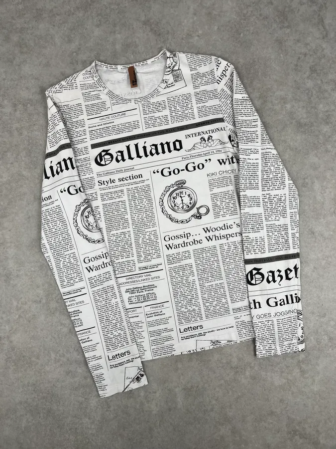 2000s John Galliano White Newspaper Print Longsleeve - Image 4