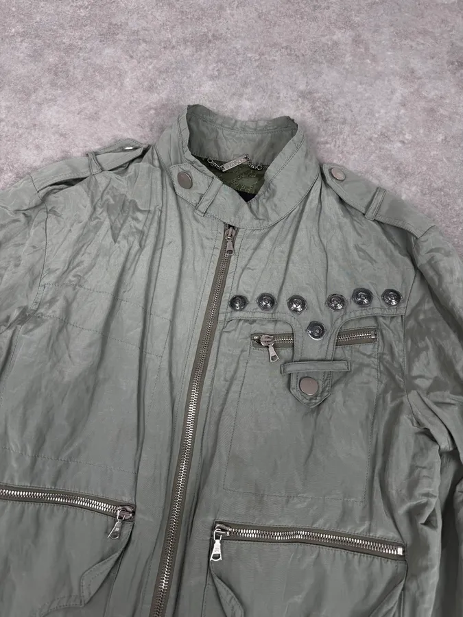 2000s John Richmond Faded Green Multi-Pocket Technical Light Jacket - Image 5