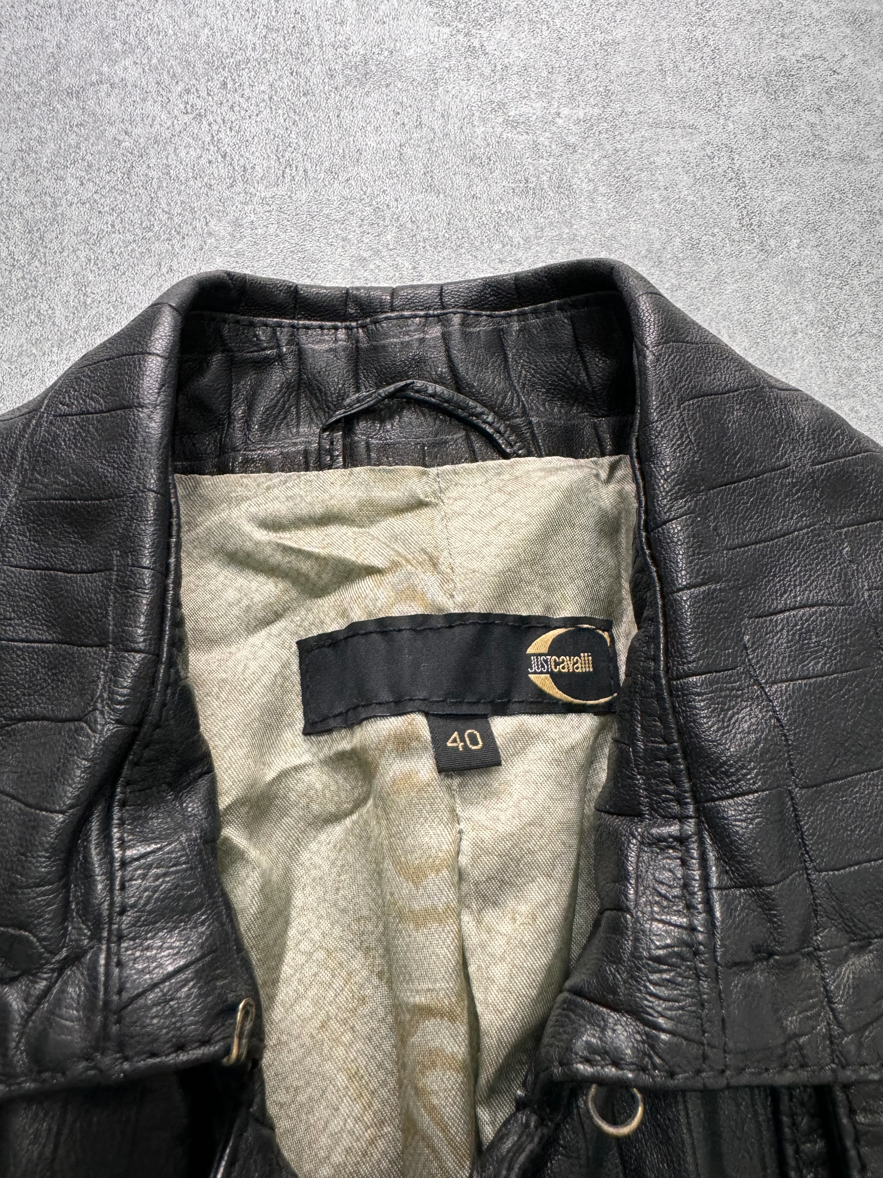 2000s Just Cavalli Crococile Effect Leather Trench Jacket (XS/S) - Image 7