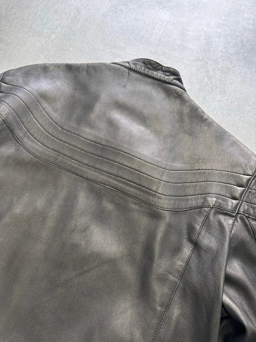 2000s Cavalli Dark Biker Leather Jacket - Image 4