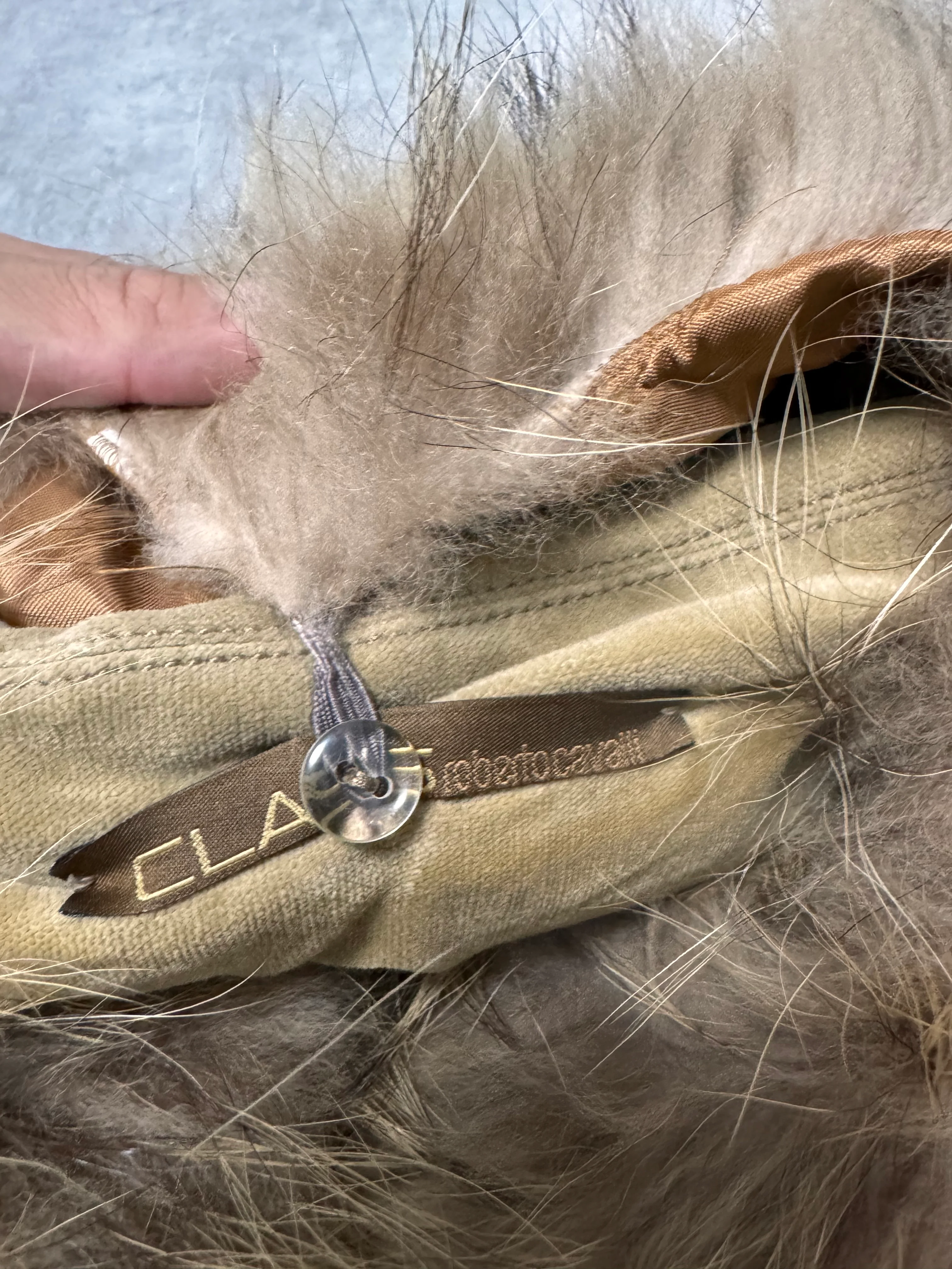 2000s Cavalli Fur Collar Beige Bomber Jacket - Image 9