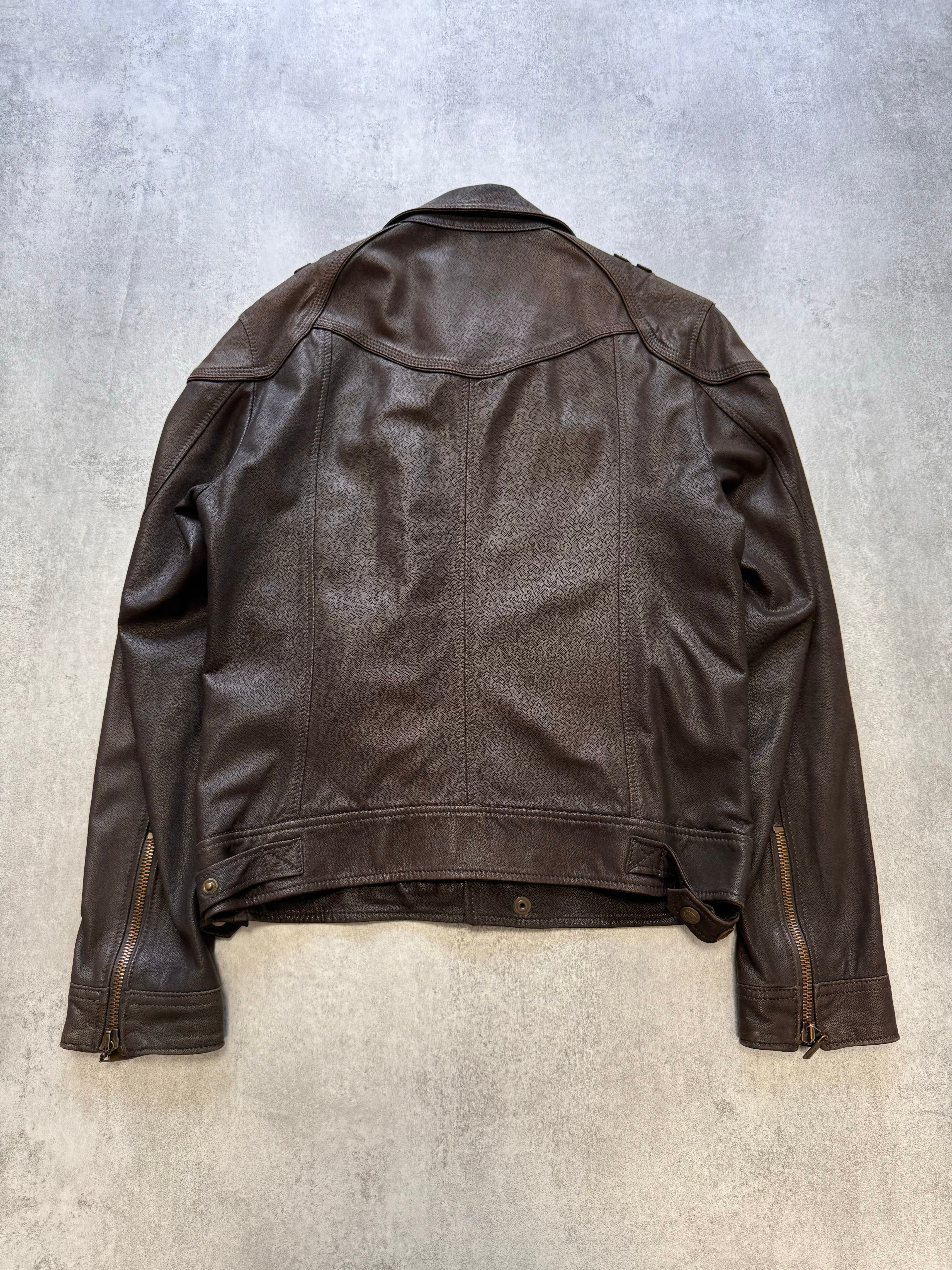 2000s Just Cavalli Hunter Brown Leather Jacket (S/M) - Image 3