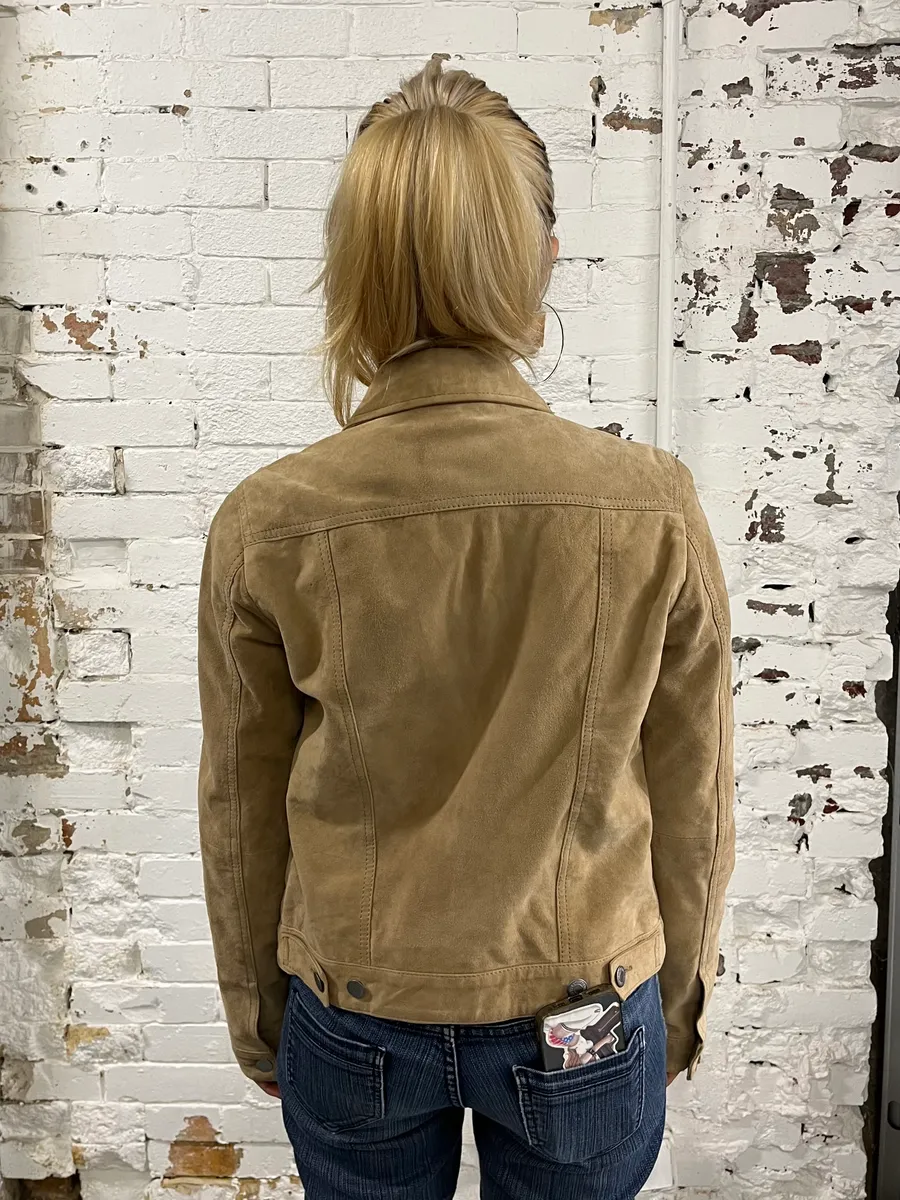 2000s Levi’s Camel Suede Leather Trucker Jacket - Image 3