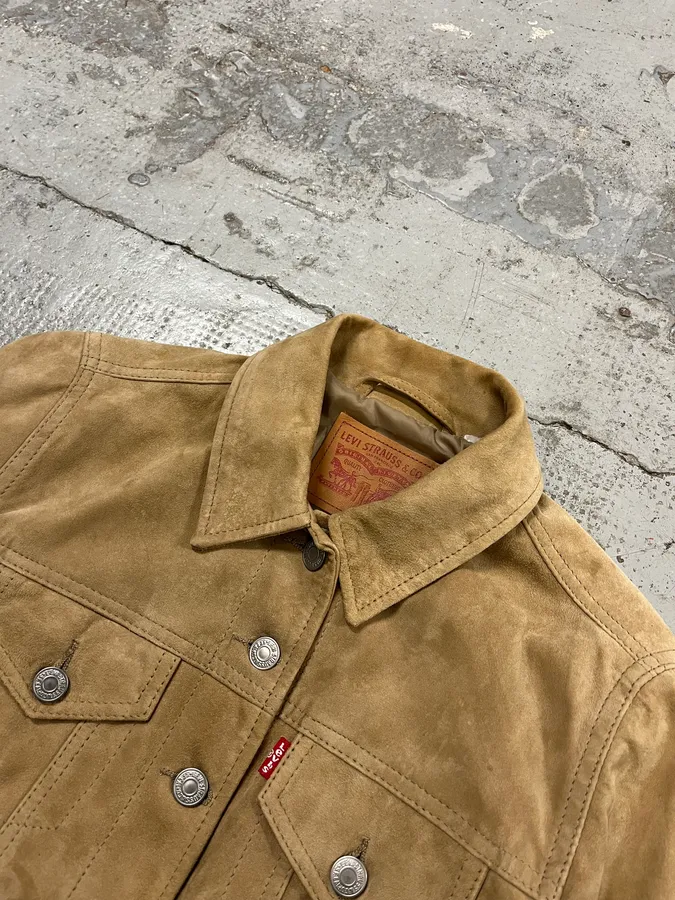 2000s Levi’s Camel Suede Leather Trucker Jacket - Image 5