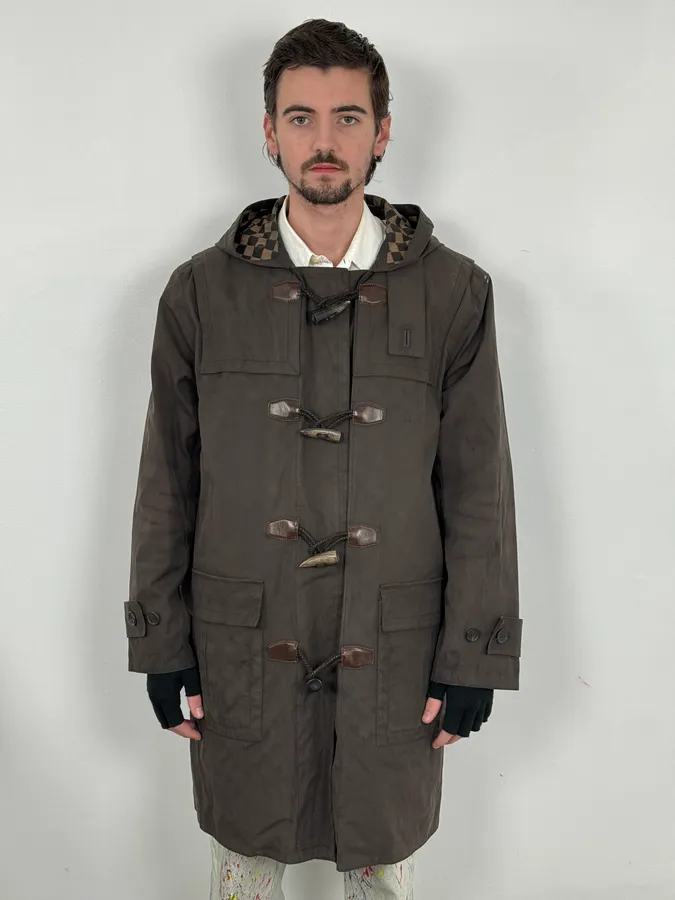 2000s Louis Vuitton Khaki Green Trench Monogrammed HoodedJacket - Image 3