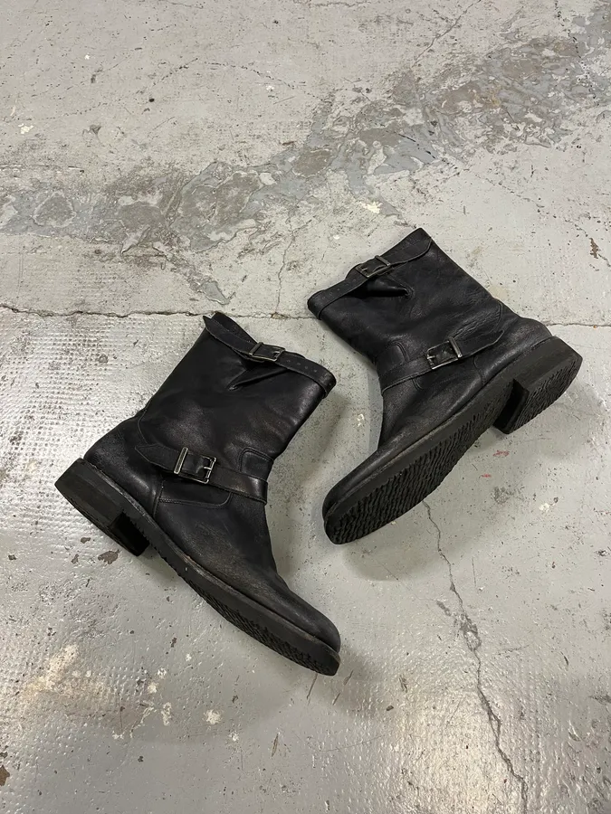 2000s Maison Margiela Black Leather Biker Straps Boots - Image 2