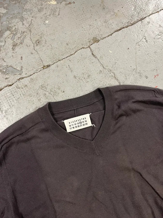 2000s Maison Martin Margiela Brown V Neck Signature Sweater - Image 5