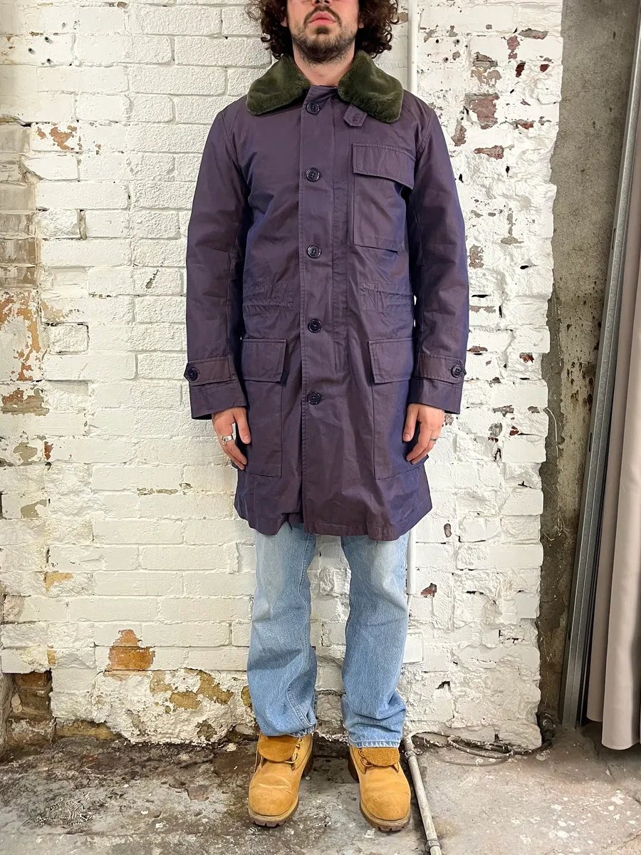 2000s Marc Jacobs Fur Collar Purple Long Cargo Coat - Image 2
