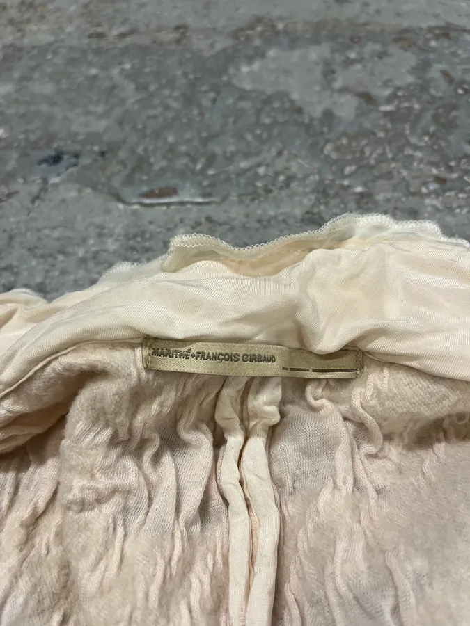 2000s Marithé + François Girbaud Beige Distressed Wool Buttoned Cardigan Blazer - Image 8