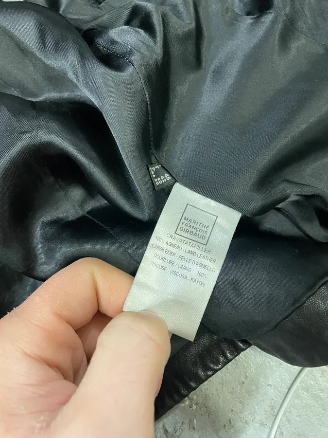 2000s Marithé + François Girbaud Black Shearling Buttoned Leather Jacket - Image 9