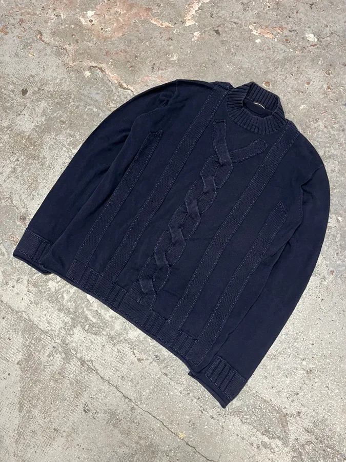 2000s Marithé + François Girbaud Navy Wool Abstract Sweater - Image 2