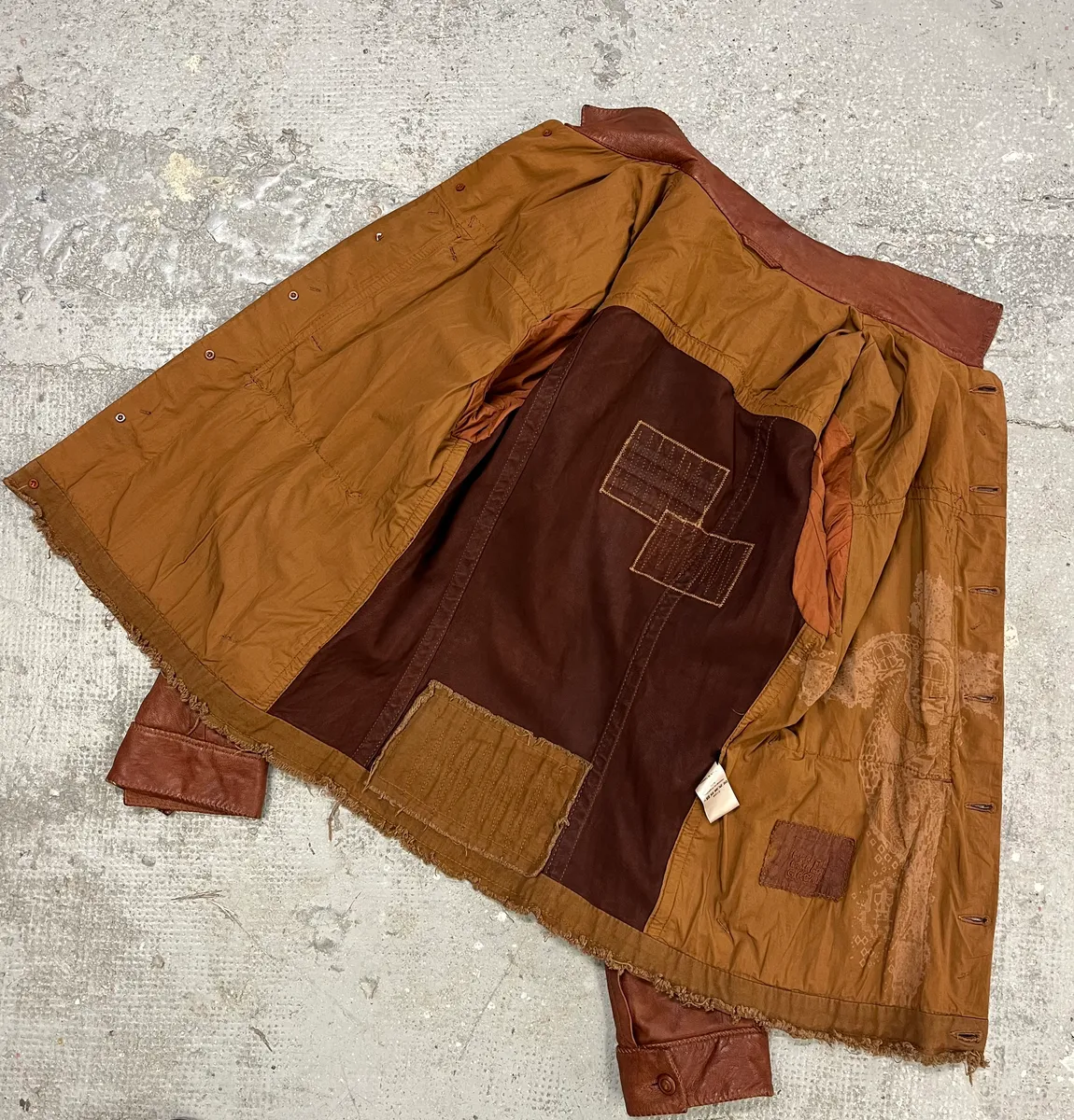 2000s Marithé + François Girbaud Red Destructured Patchwork Leather Artisanal Jacket - Image 4
