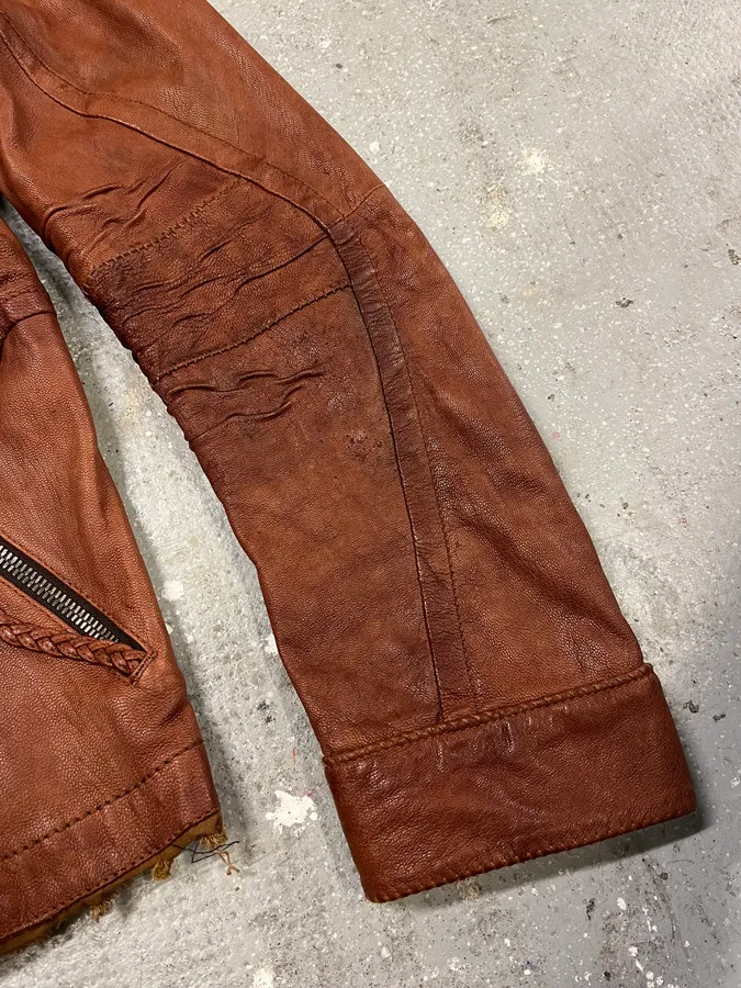 2000s Marithé + François Girbaud Red Destructured Patchwork Leather Artisanal Jacket - Image 7