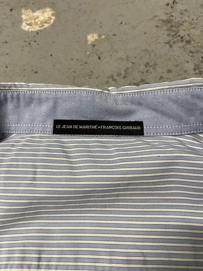 2000s Marithé + François Girbaud Silver Dragon Blue Striped Shirt - Image 8